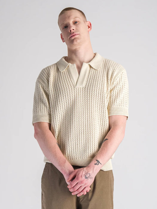Parages Mesh Knitted Polo in Beige
