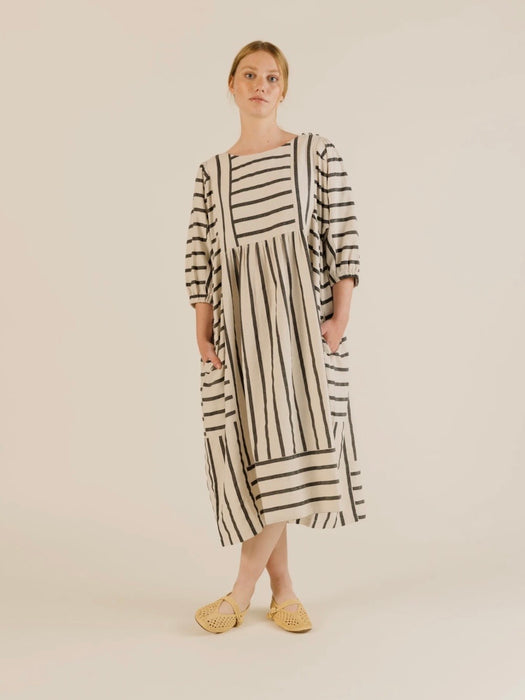Sideline Betsy Dress in Off White Stripes