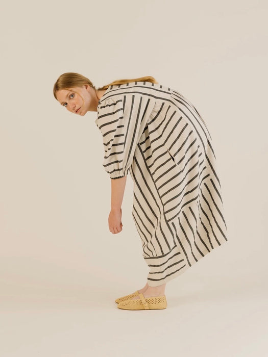 Sideline Betsy Dress in Off White Stripes