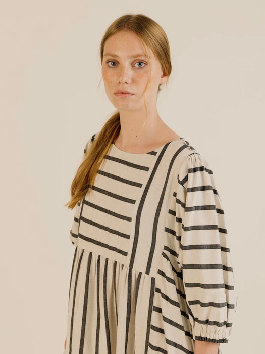 Sideline Betsy Dress in Off White Stripes