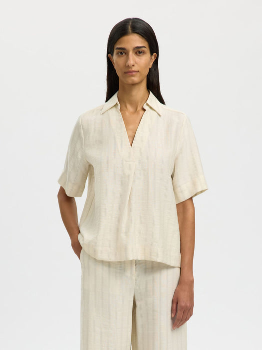Selected Womens Marie Top in Egret Stripe