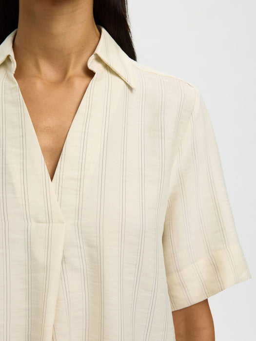 Selected Womens Marie Top in Egret Stripe