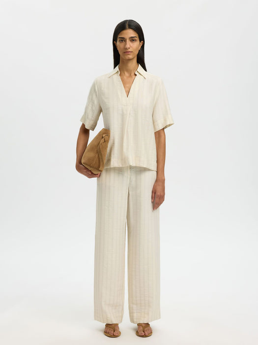 Selected Womens Marie Top in Egret Stripe