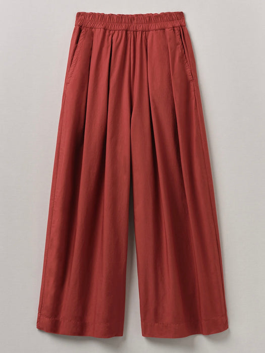 Toast Pleated Poplin Pull-on Trousers in Brick
