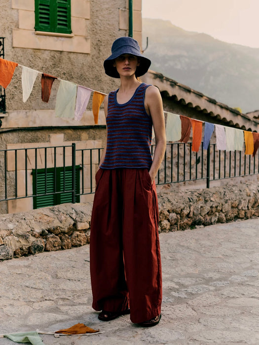 Toast Pleated Poplin Pull-on Trousers in Brick