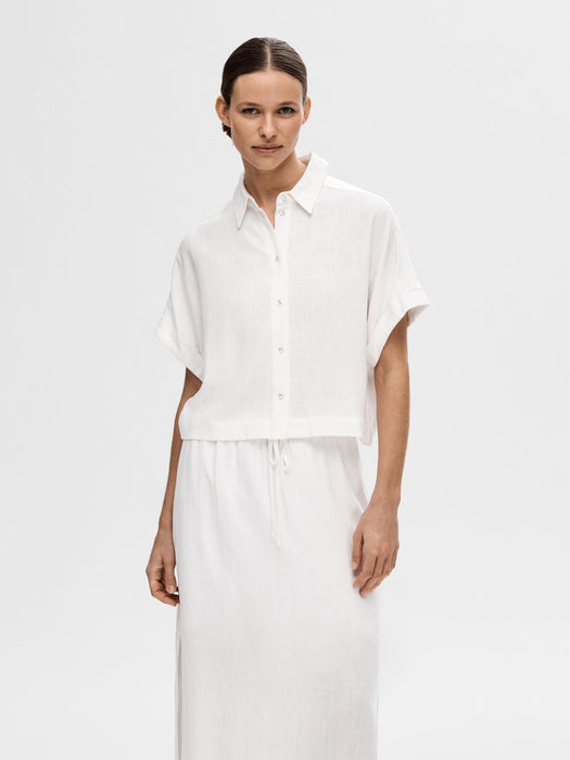 Selected Femme Viva Cropped Shirt in Snow White