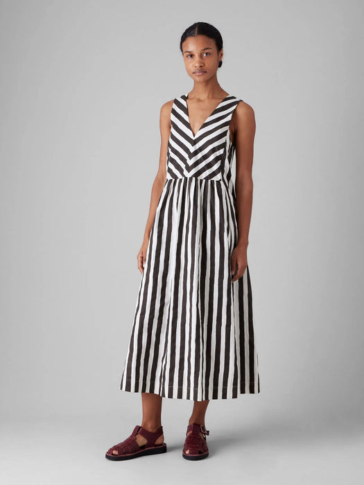 Toast Wave Block Print Dress in Ecru / Chocolate