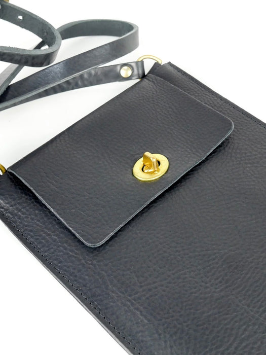 Village Leathers Flat Turnlock Bag in Black