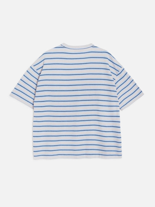 YMC Men Triple Rapport Stripe T-Shirt in Blue Multi