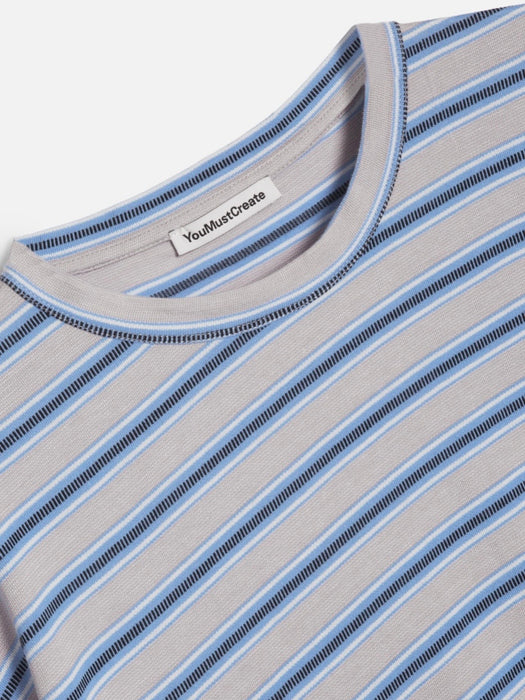 YMC Men Triple Rapport Stripe T-Shirt in Blue Multi