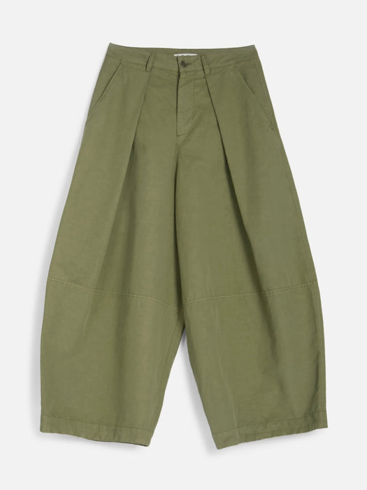 YMC Women Deadbeat Trousers in Green Cotton/Linen