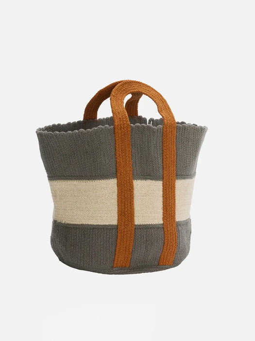 Cotton Stripe Bag in Grey & Pumpkin