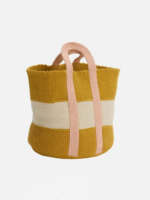 Cotton Stripe Bag in Mustard & Pink