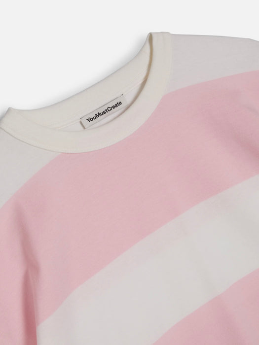 YMC Women Triple Stripe T-Shirt in Pink / White