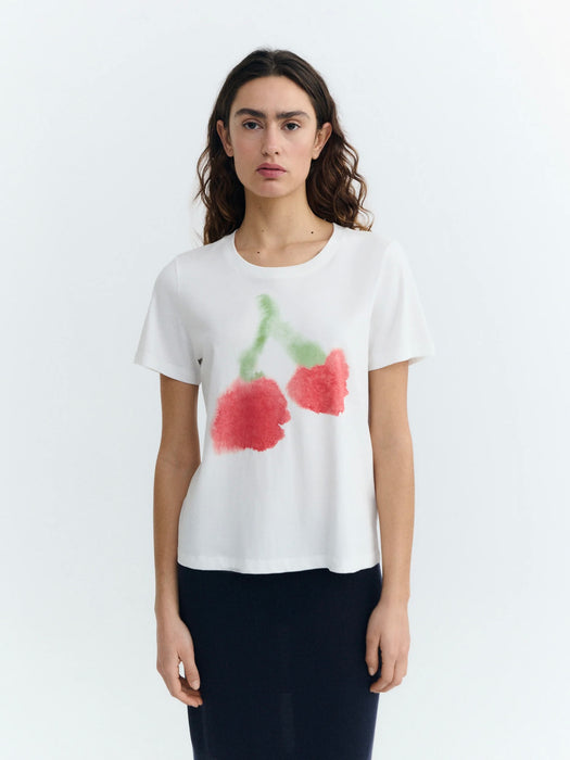 Thinking Mu Blurry Cherry Ida T-Shirt in White