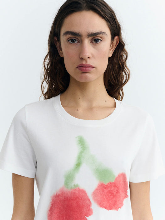 Thinking Mu Blurry Cherry Ida T-Shirt in White