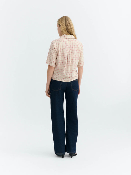 Thinking Mu Ane Blouse in Lattice Red & Ecru