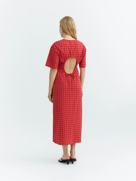Thinking Mu Kina Dress in Seersucker Red Checks
