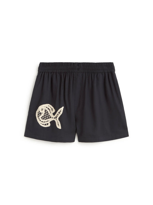 Thinking Mu Geraldine Shorts in Fish Patch Blue