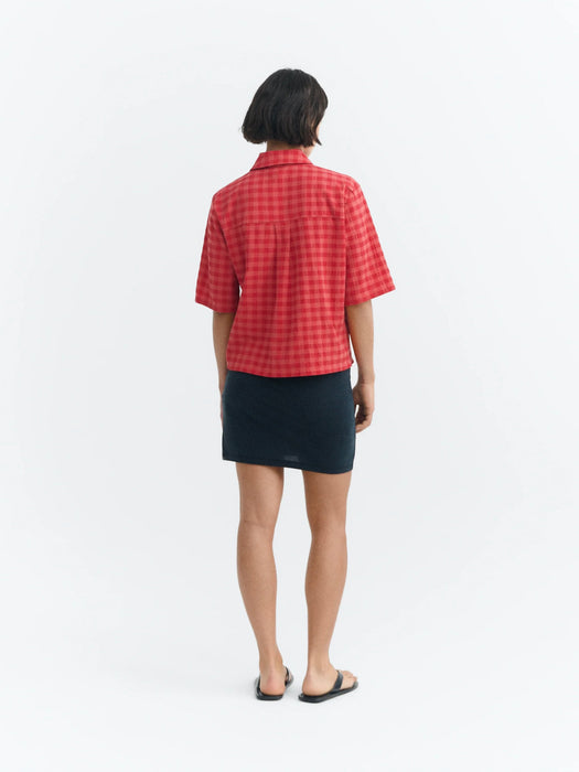 Thinking Mu Ane Blouse in Seersucker Red Check