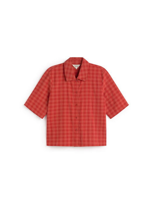 Thinking Mu Ane Blouse in Seersucker Red Check