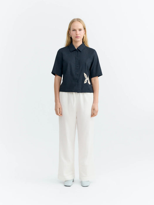 Thinking Mu Ane Blouse in Fish Patch Blue