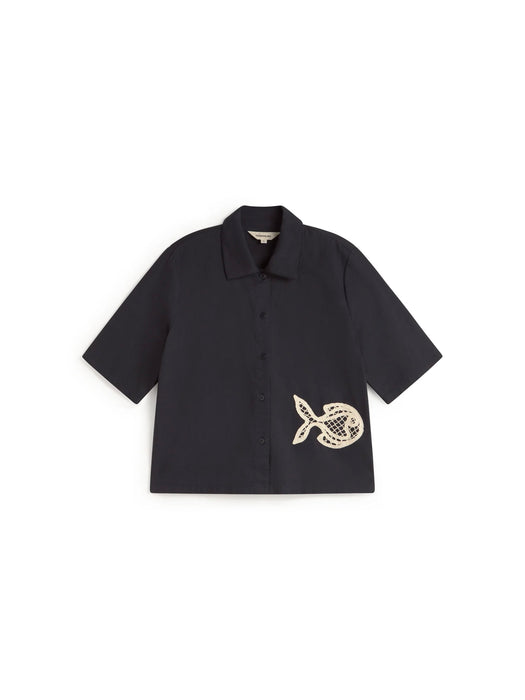 Thinking Mu Ane Blouse in Fish Patch Blue