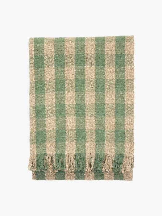 Recycled Cotton Throw in Green, Beige Check