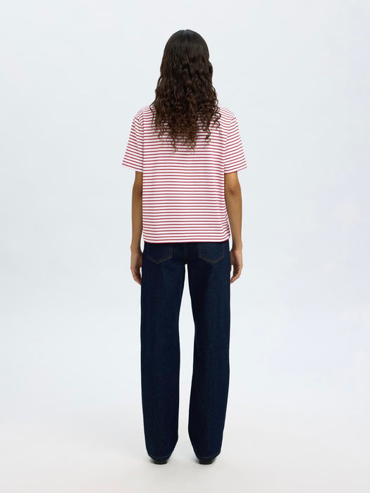 Selected Femme Boxy Tee in Red Stripes