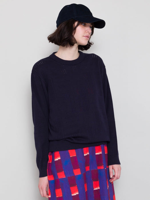 Folk Women Pointelle Crew Knit in Dark Navy