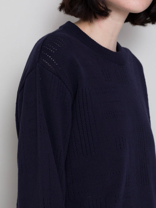 Folk Women Pointelle Crew Knit in Dark Navy