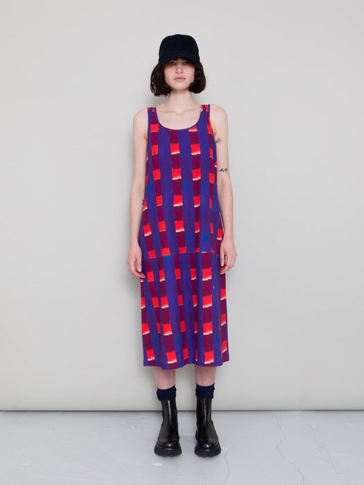 Folk Women Slip Dress in Painted Gingham Canvas