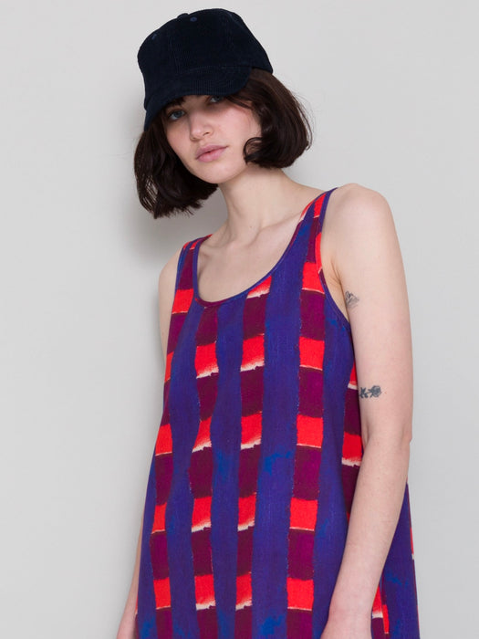 Folk Women Slip Dress in Painted Gingham Canvas