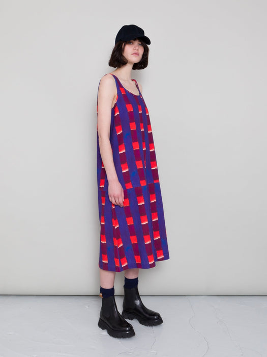 Folk Women Slip Dress in Painted Gingham Canvas