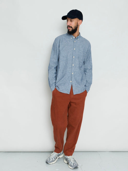 Folk Relaxed Fit Shirt in Indigo Linen Stripe