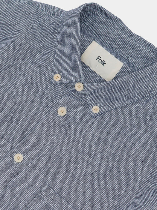 Folk Relaxed Fit Shirt in Indigo Linen Stripe