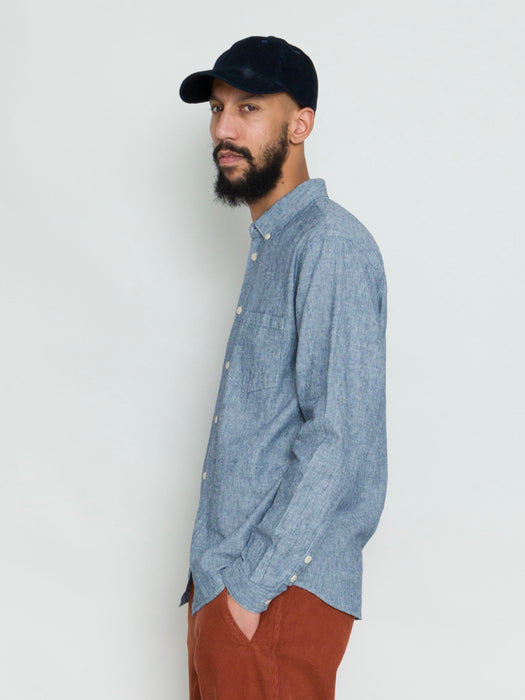 Folk Relaxed Fit Shirt in Indigo Linen Stripe