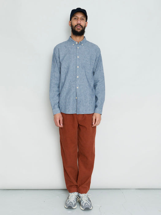 Folk Relaxed Fit Shirt in Indigo Linen Stripe