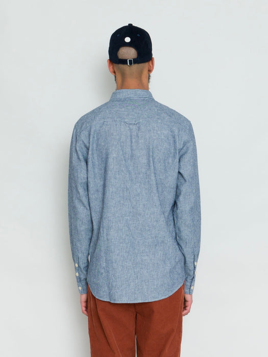 Folk Relaxed Fit Shirt in Indigo Linen Stripe