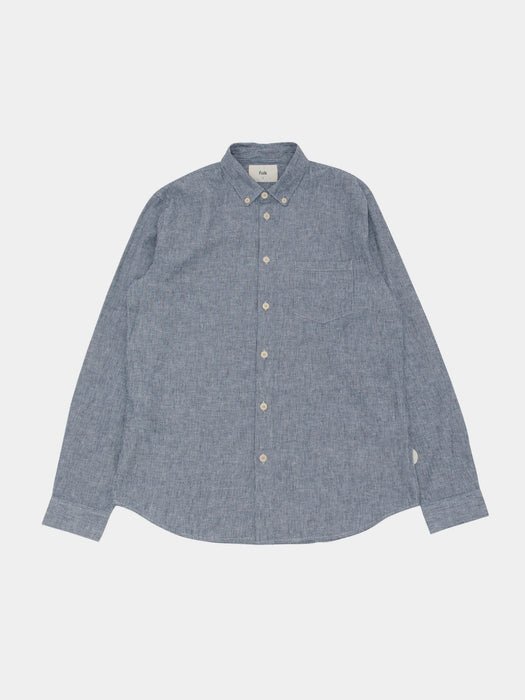 Folk Relaxed Fit Shirt in Indigo Linen Stripe