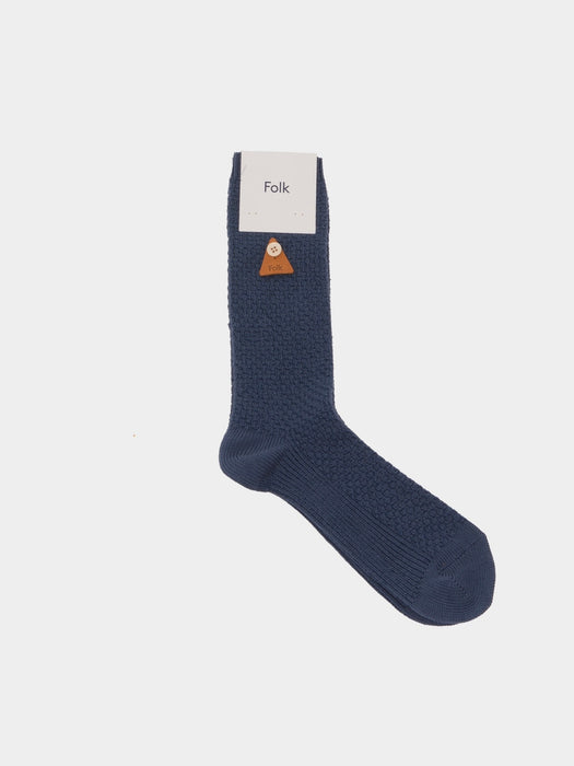 Folk Waffle Socks in Soft Blue