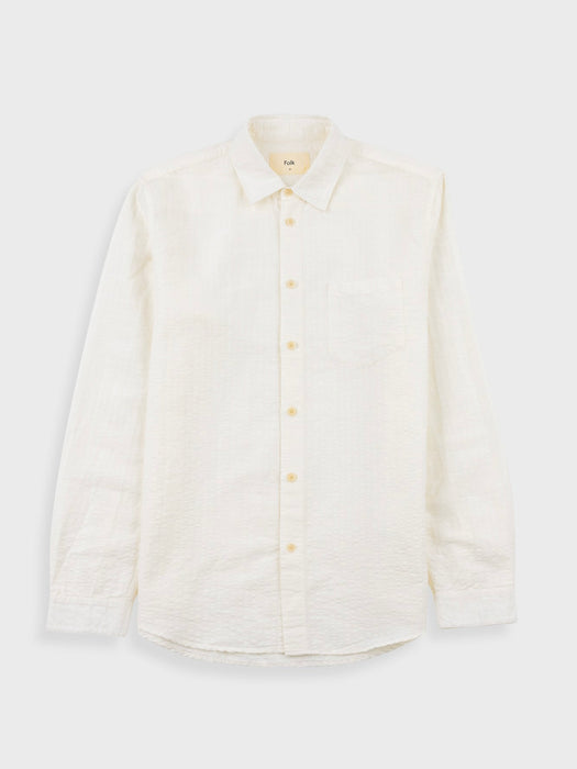 Folk Relaxed Fit Shirt in White Microstripe Slub