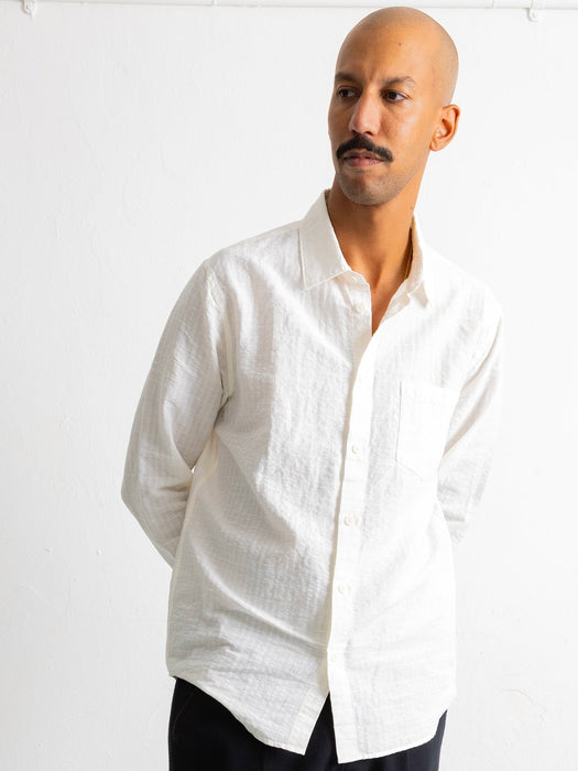 Folk Relaxed Fit Shirt in White Microstripe Slub