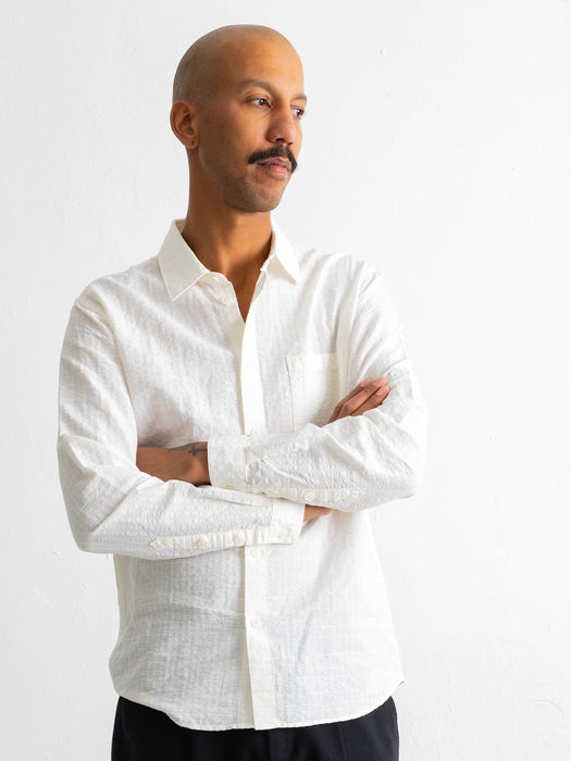 Folk Relaxed Fit Shirt in White Microstripe Slub