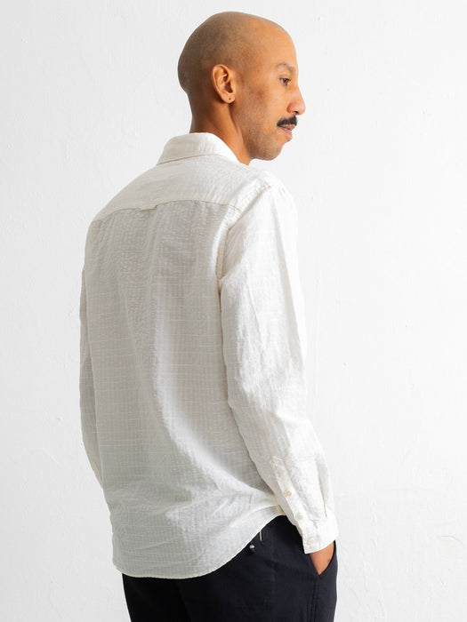 Folk Relaxed Fit Shirt in White Microstripe Slub