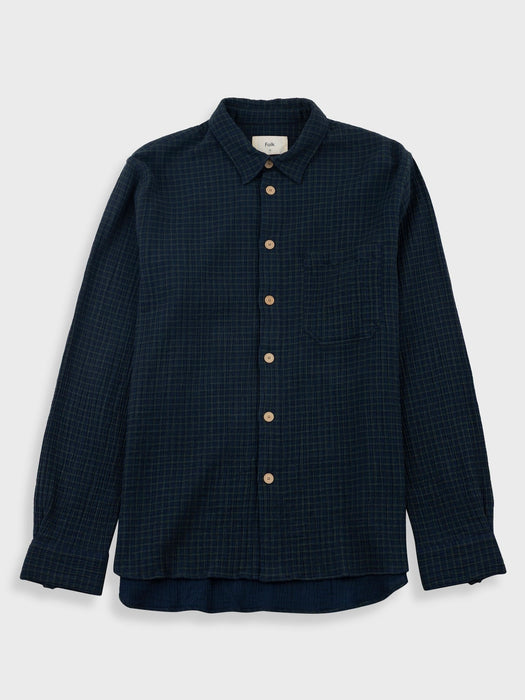 Folk Easy Fit Shirt in Navy Crinkle Check