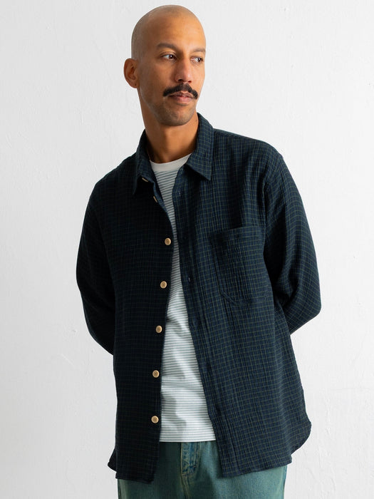 Folk Easy Fit Shirt in Navy Crinkle Check