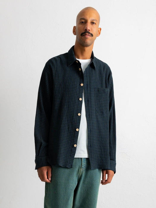 Folk Easy Fit Shirt in Navy Crinkle Check