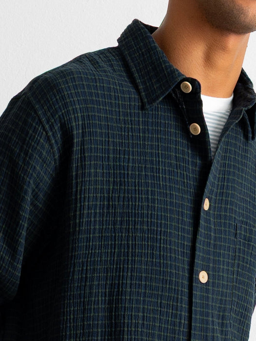 Folk Easy Fit Shirt in Navy Crinkle Check