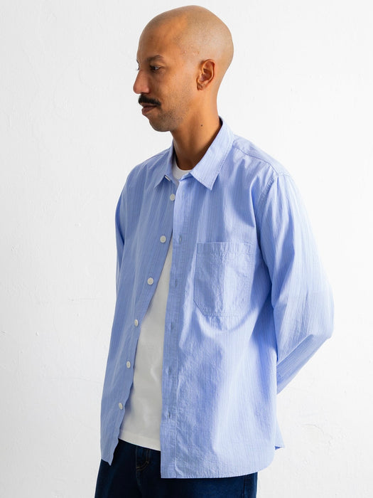 Folk Easy Fit Shirt in Blue Fine Stripe